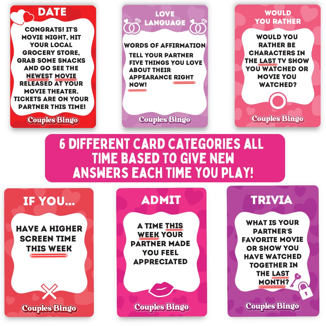 Couples Bingo Date Night Game for Couples - Romantic & Meaningful Card Game with Promps, Questions & Challenges | Fun Relationship Game for Dates