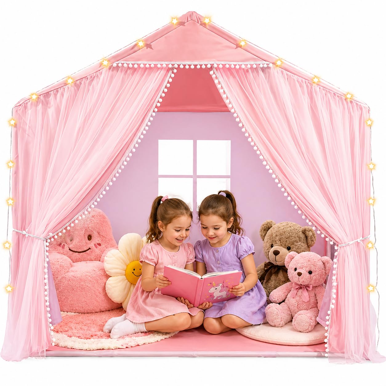 Kids Play Tents Indoor Outdoor Toddler Tent Kids Playhouse Tent Large Teepee Castle (Pink)