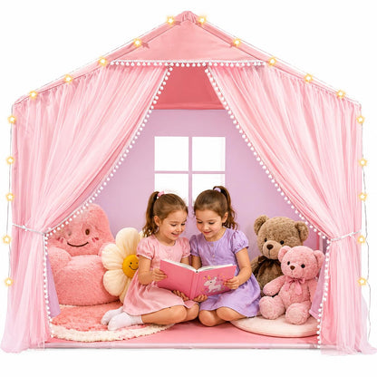 Kids Play Tents Indoor Outdoor Toddler Tent Kids Playhouse Tent Large Teepee Castle (Pink)