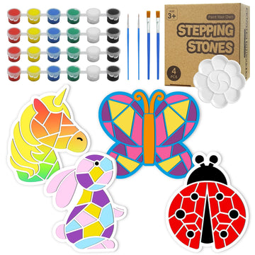 Stepping Stones Painting Kit for Kids, 4 Pack DIY Garden Rocks Art Craft Activity for Children Ages 4-8 Outdoor Paint Gift(Set F)