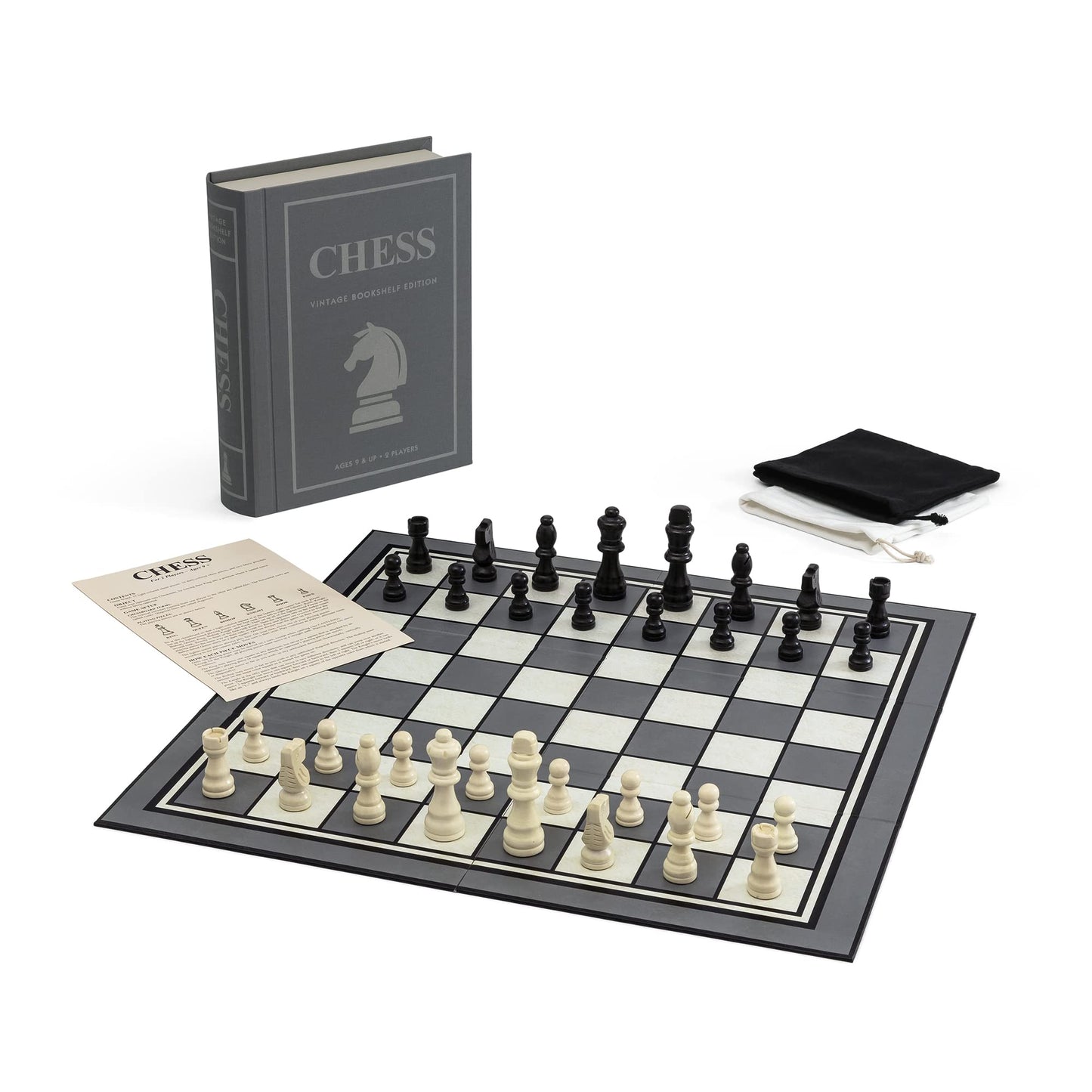 WS Game Company Chess Vintage Bookshelf Edition, Classic Strategy Game Set in Linen Wrapped Book Box & Slipcase - Full Size Folding Board, Wooden