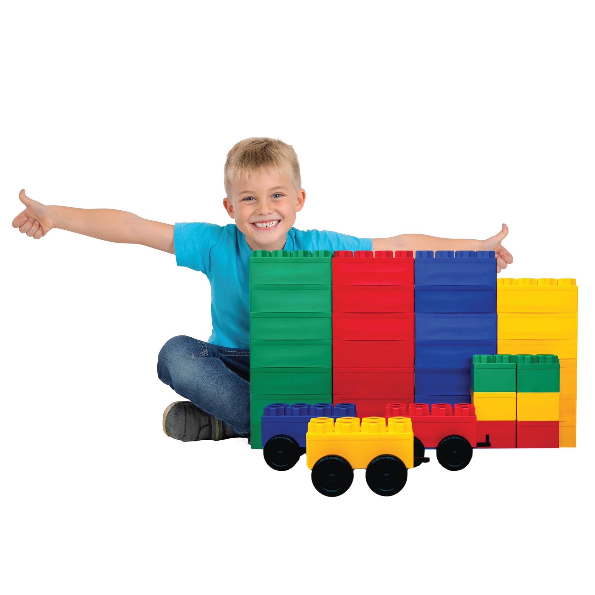 BiggoBlocks Big Blocks for Kids Ages 4-8 - Indoor & Outdoor Blocks for Kids Games - Large Building Blocks (36 pc with 3 Cars) Train Set