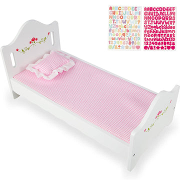 PHOKID Wooden Baby Doll Crib Set, Baby Doll Bed Toys for 18 Inch Dolls, with Bedding and Canopy, Baby Doll Furniture Accessories