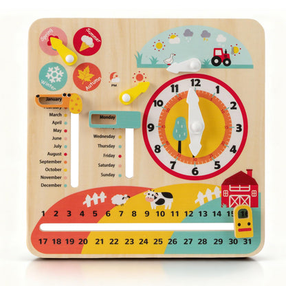 HONEY JOY Montessori Busy Board, Wooden Toddler Calendar w/Clock, Seasons, Weathers, Days, Weeks, Months, Sensory Fidget Activity Board for Fine Motor