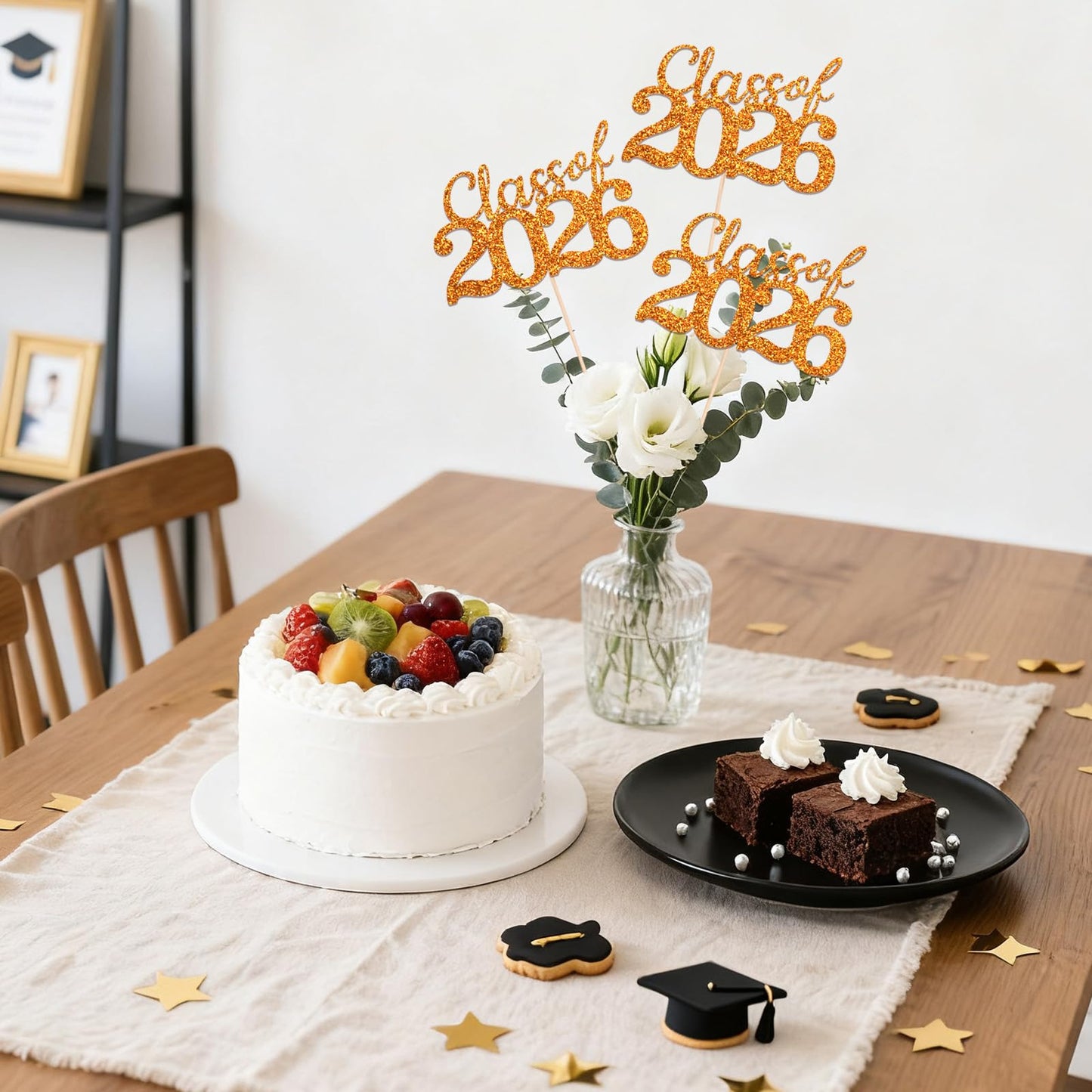 Orange Class of 2026 Double-sided Graduation Table Centerpieces, 12 Pcs Grad Party Decorations with Sticks, Graduation 2026 Party Supplies for Table