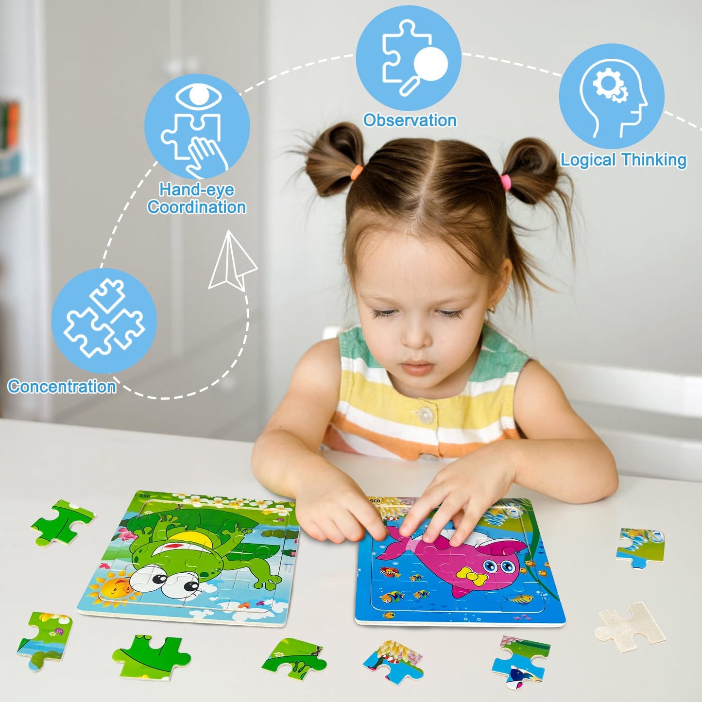 Sealive Wooden Animal Puzzles for Kids Ages 3-5, 6 Pack 16 Piece Jigsaw Set
