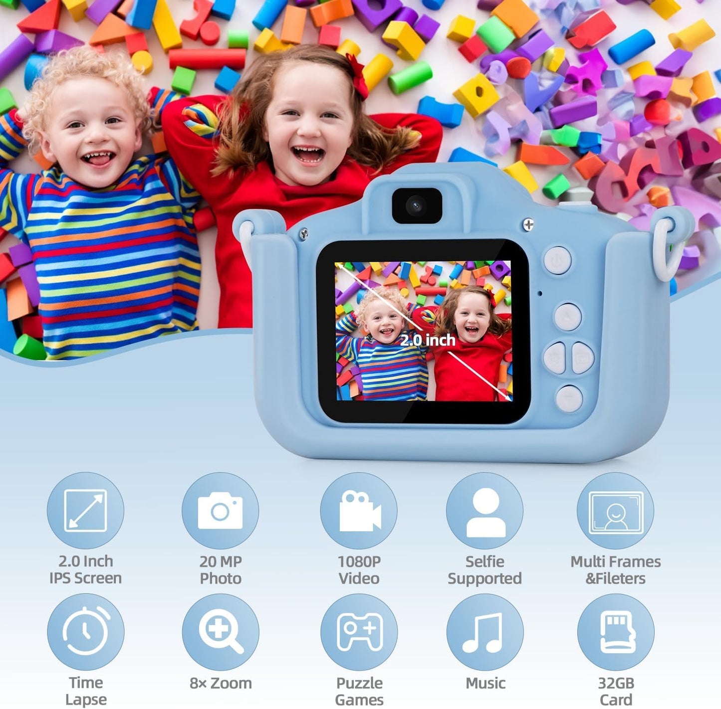 Kids Camera for 3-12 Years Old,Toddlers Childrens Girls & Boys Selfie Camera, 48 MP 1080P IPS Screen Dual Digital Toy Camera, Perfect for Kids