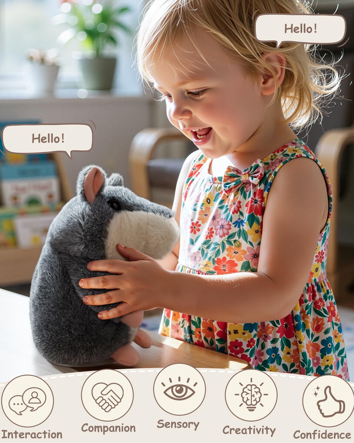 Ayeboovi Talking Hamster Repeats What You Say, Toy for 3 4 5 6 Years Old Boys Girls Birthday Gift, Autism Fun Stuffed Animals Interactive Plush for