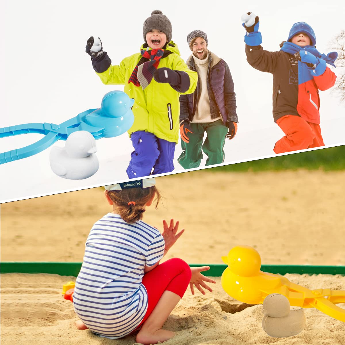 BravOne 4 Pcs/Set Snowball Maker Clips, Duck Shaped Snow Ball Maker Clips Clamps Outdoor Winter Play Snow Toys Plastic Sand Molds Clay Tools for Kids