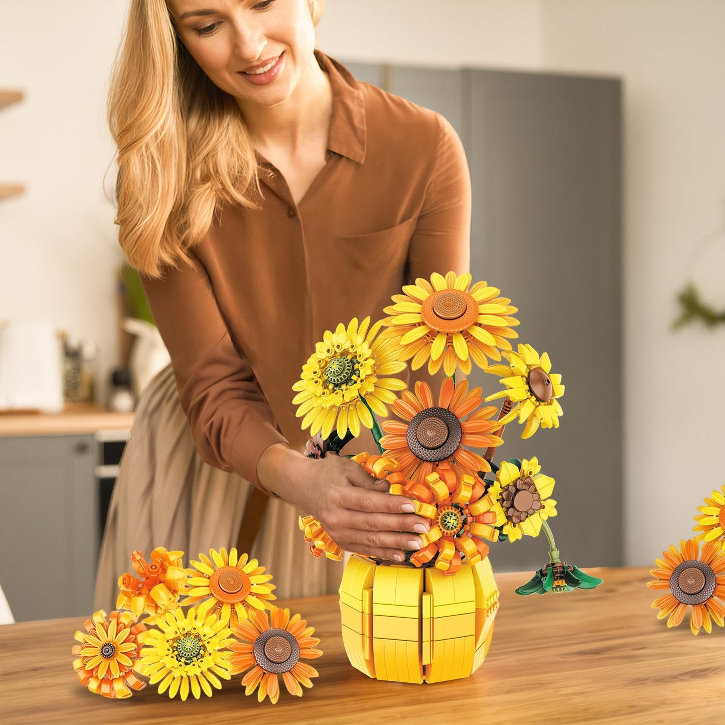 Van Gogh Sunflower Building Set, Adjustable Flowers Bouquet for Adults Teens, 1009PCS Botanical Collection Compatible with Lego, Home Decor, Gift