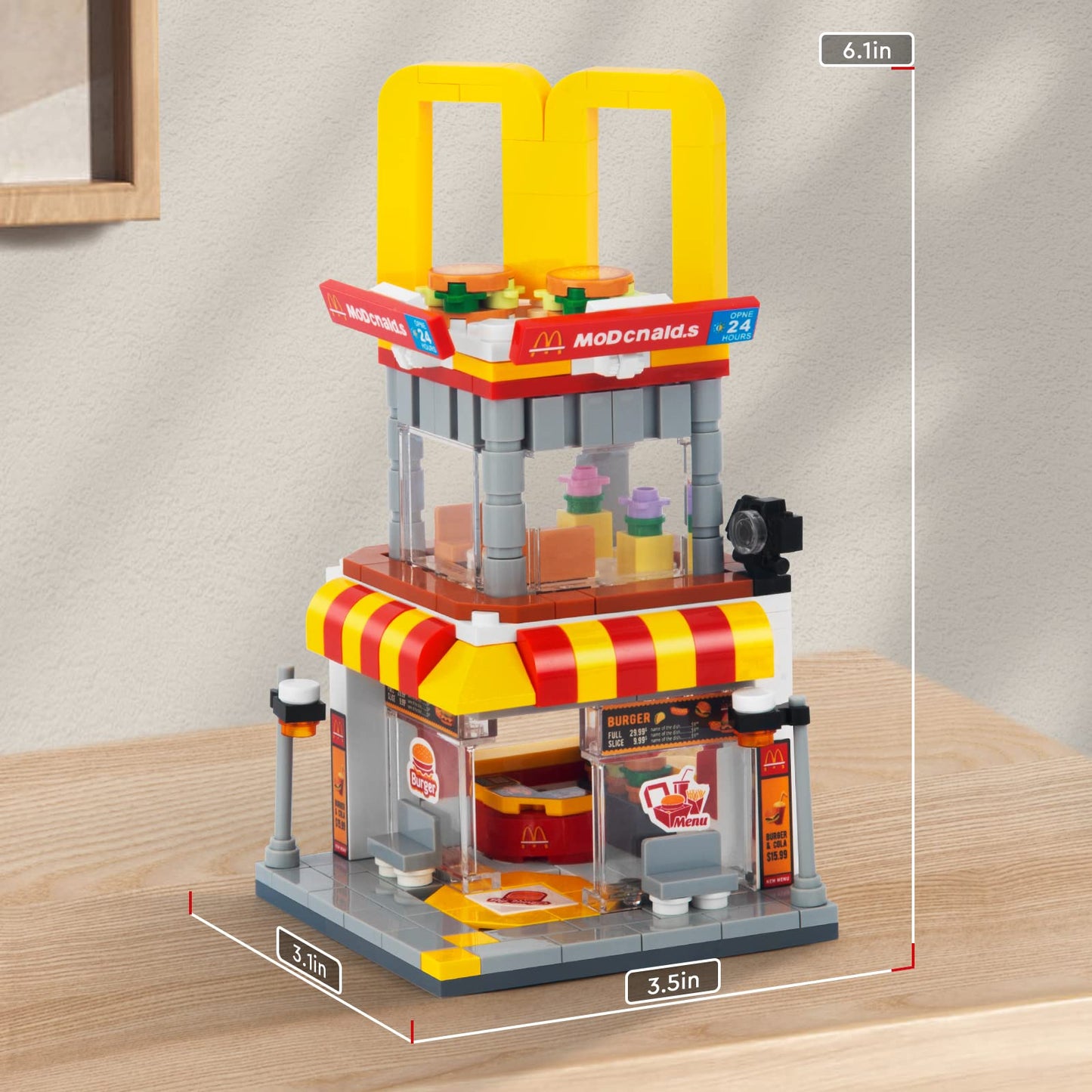 HIGH GODO City Street View Burger Shop Building Set, MOC Creative Model Set Creative Model Toys, Unique Home Decor, Ideas Birthday Holidays Toy Gift