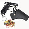 Mini Rubber Band Gun Metal Folding Gun Keychain with 100 Rubber Bands Made Entirely of zinc-Iron Alloy Material Sturdy and Durable (Black Leather