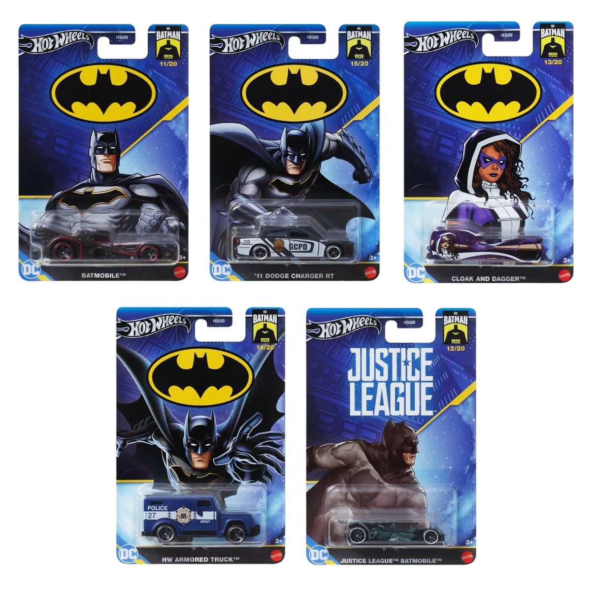 Hot Wheels Batman 2024 Complete Set of 5 - HDG89?956L | 1:64 Scale Die-Cast Vehicles Featuring Iconic Batman Designs - Ages 3+
