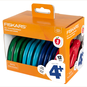 Fiskars 5" Blunt-Tip Scissors, Kids Ages 4-7, Assorted Colors, 12-Pack