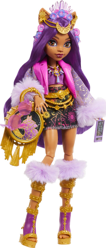 Monster High Monster Fest Doll, Clawdeen Wolf with Glam Outfit & Festival Themed Accessories Like Snacks, Band Poster, Statement Bag & More
