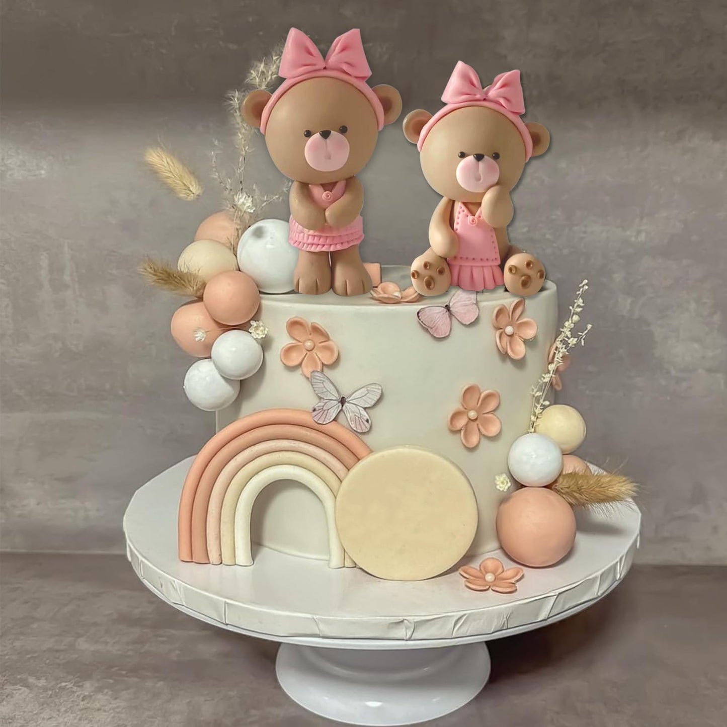 Bear Cake Toppers Balls Cake Decorations with BABY Letters for Baby Shower Gender Reveal Bear Themed Birthday Party Supplies (Girl)