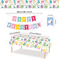 MEILINJIAN Easter Tablecloths 2 Pack Disposable Plastic with Happy Easter Paper Banner - 54x108 Inch Spring Party Decorations for Egg Hunt, Dinner