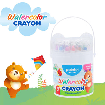 Pointer Watercolor Crayons - 36 Twistable Crayons with Brush in Bear-Eared Storage Jar - Non-Toxic Art Set for Kids - Great Christmas Gift