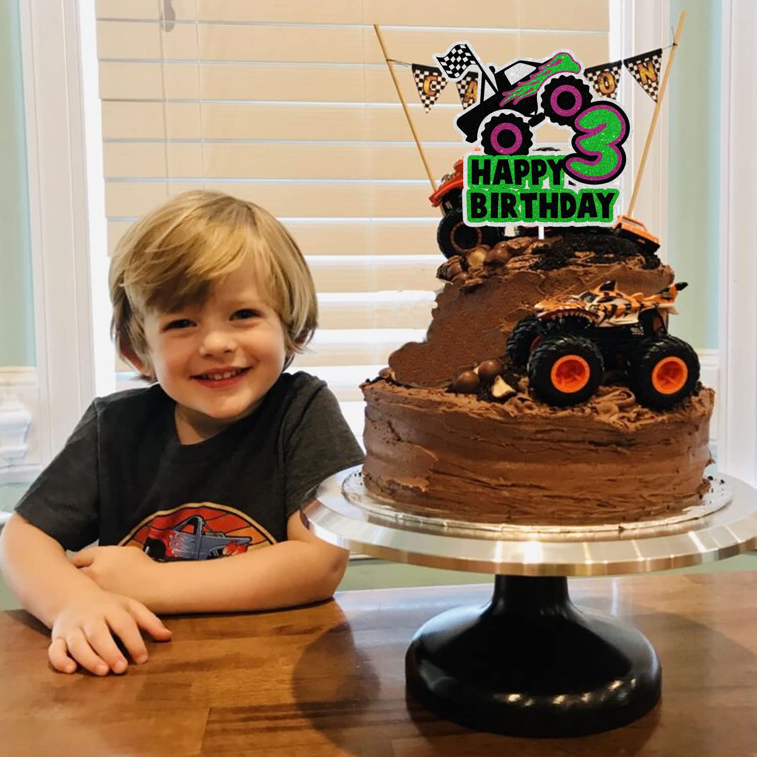 Big Truck Happy 3rd Birthday Cake Topper - It's the Perfect Car Themed Birthday Party or Truck Themed Party Decorations for Boys or Girls - SugarGera