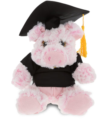 DolliBu Sitting Pig Graduation Plush Toy - Soft Graduation Stuffed Animal Dress Up with Gown & Cap with Tassel Outfit - Gift with Personalization - 9"