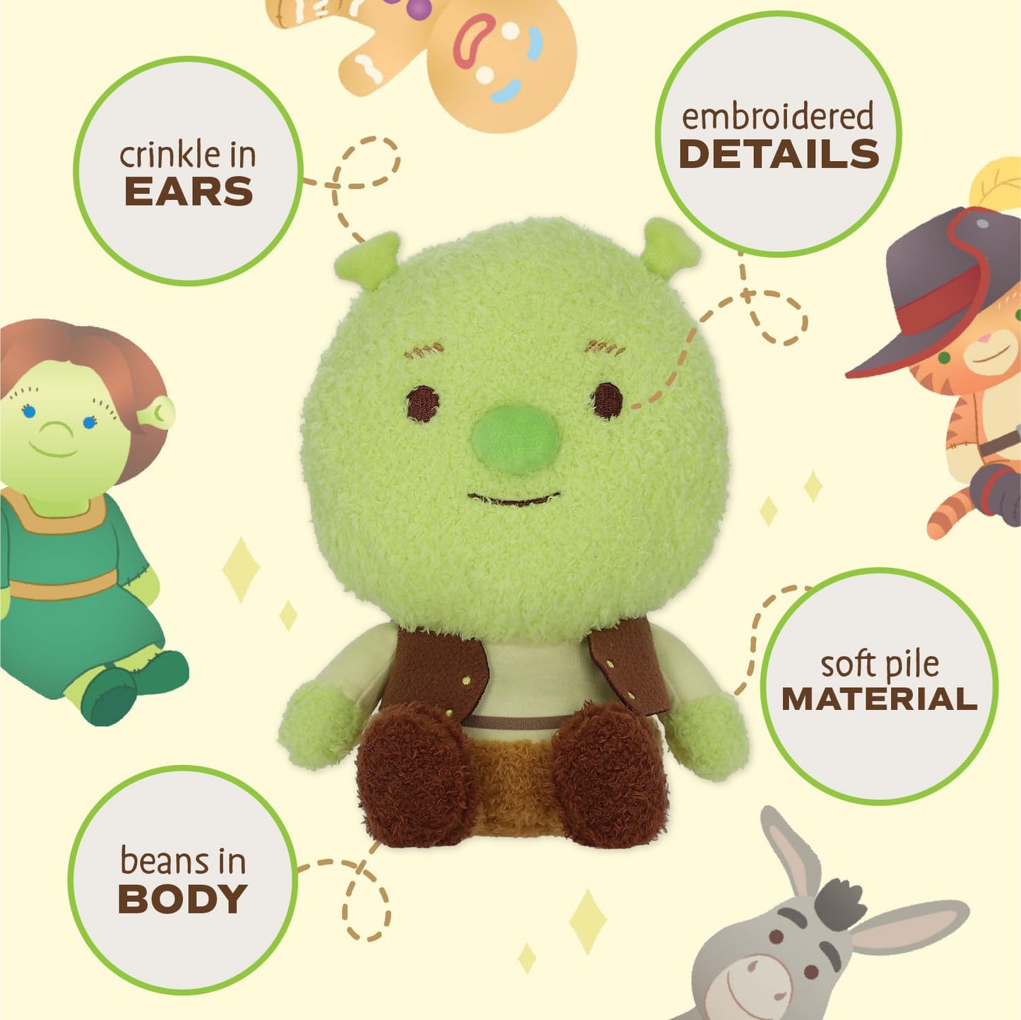 Shrek Cuteeze Stuffed Plush Toy - 12 Inch Extra Soft Plushie - Crinkle Sound in Ears - Beans in The Body for Comforting Feel - Perfect Loveable Gift