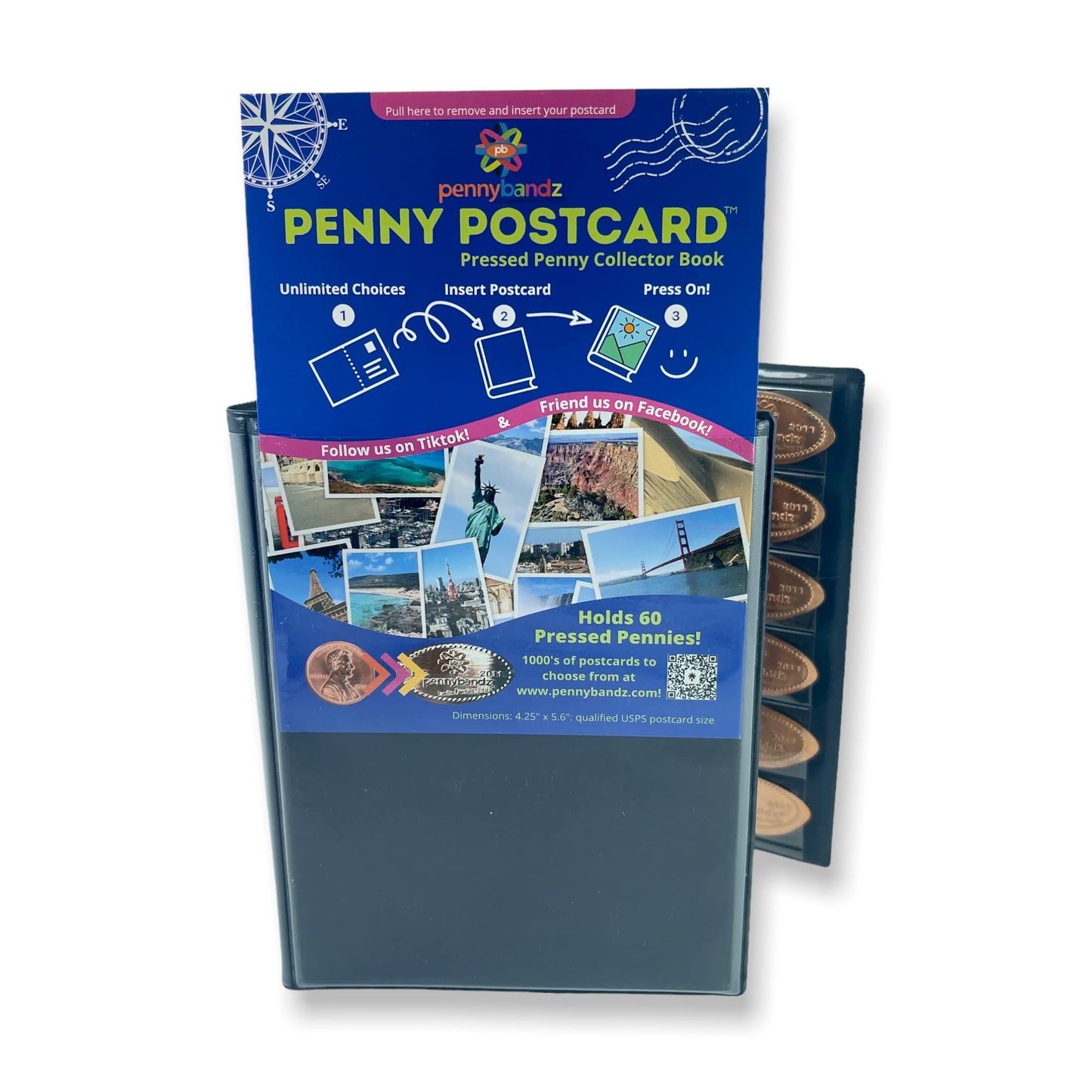 Pennybandz Penny Postcard Tri-Fold Pressed Penny Collector Book Holds 60 Pressed Pennies and Your Favorite Postcard for Your Cover (Mickey & Friends