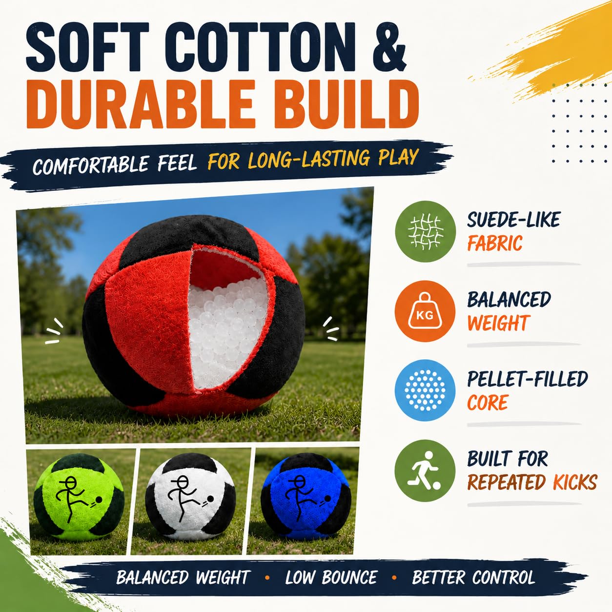 ENERKIDI 3 Pack Footbag Set, 8-Panel Kick Balls with Drawstring Storage Bag