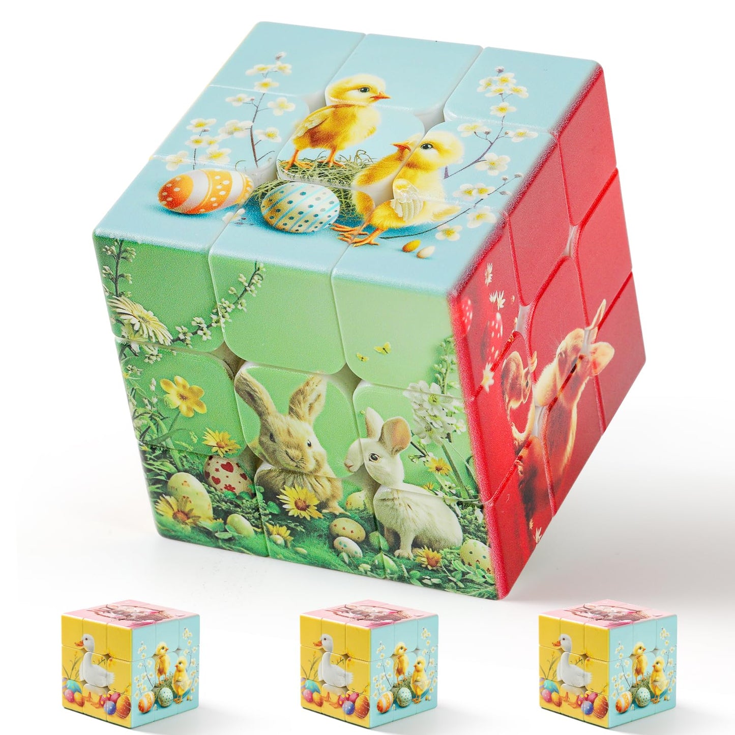 Speed Cube 3x3 Easter Basket Stuffers - Stickerless Turning Speedly Quick Magic Cubes 1.4" Puzzle Game Brain Toy, Egg Fillers Party Favors for Kids