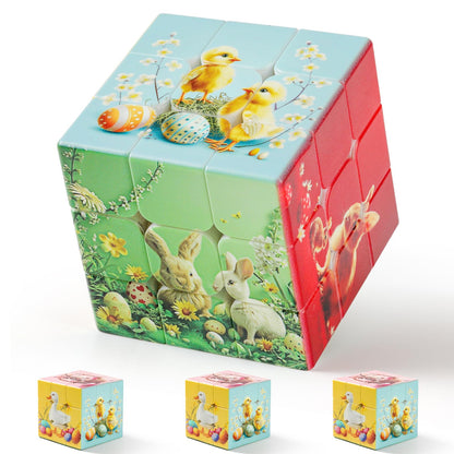 Speed Cube 3x3 Easter Basket Stuffers - Stickerless Turning Speedly Quick Magic Cubes 1.4" Puzzle Game Brain Toy, Egg Fillers Party Favors for Kids