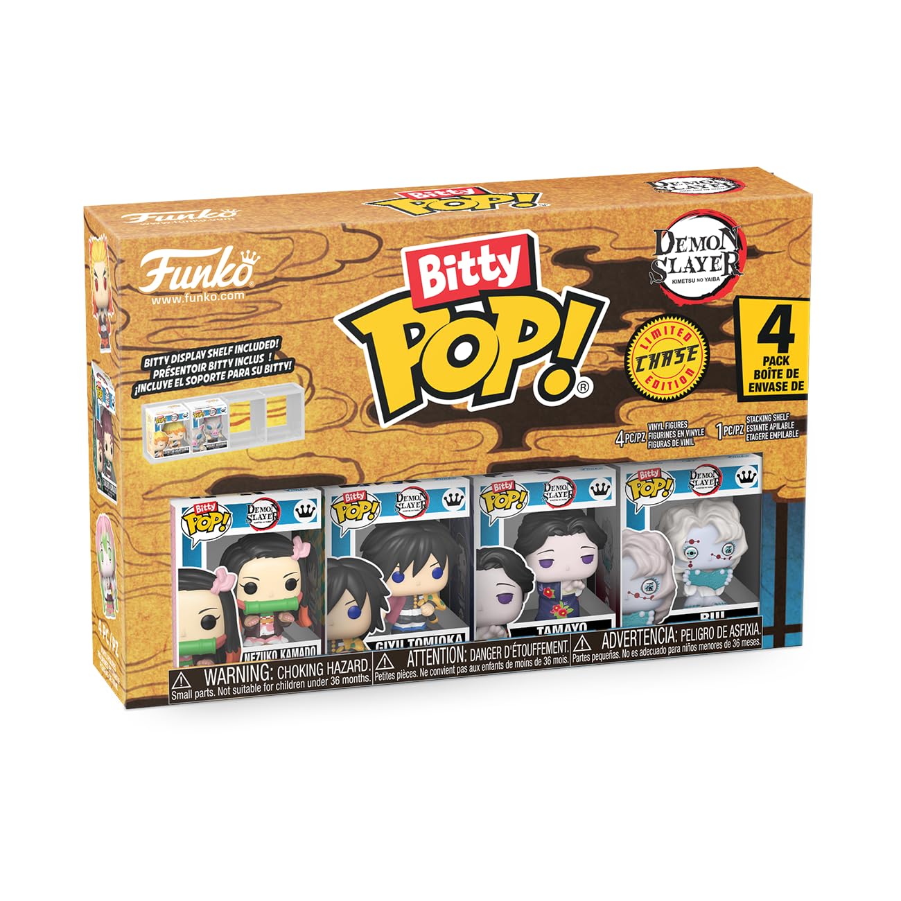 Funko Pop! Bitty 4pk: Demon Slayer - Nezuko Kamado, Giyu Tomioka, Tamayo, and Mystery Figure - 0.9 Inch (2.2 Cm) Collectable - Stackable Display Shelf