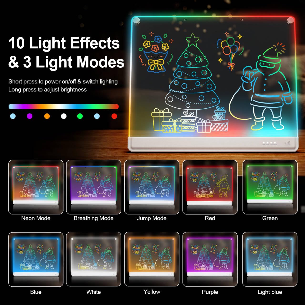 19.7-Inch Rechargeable Doodle Glow LED Note Board,15-Color Light Effects,Neon Light Up Drawing Tablet Up Drawing Pad Dry Erase with Built-in