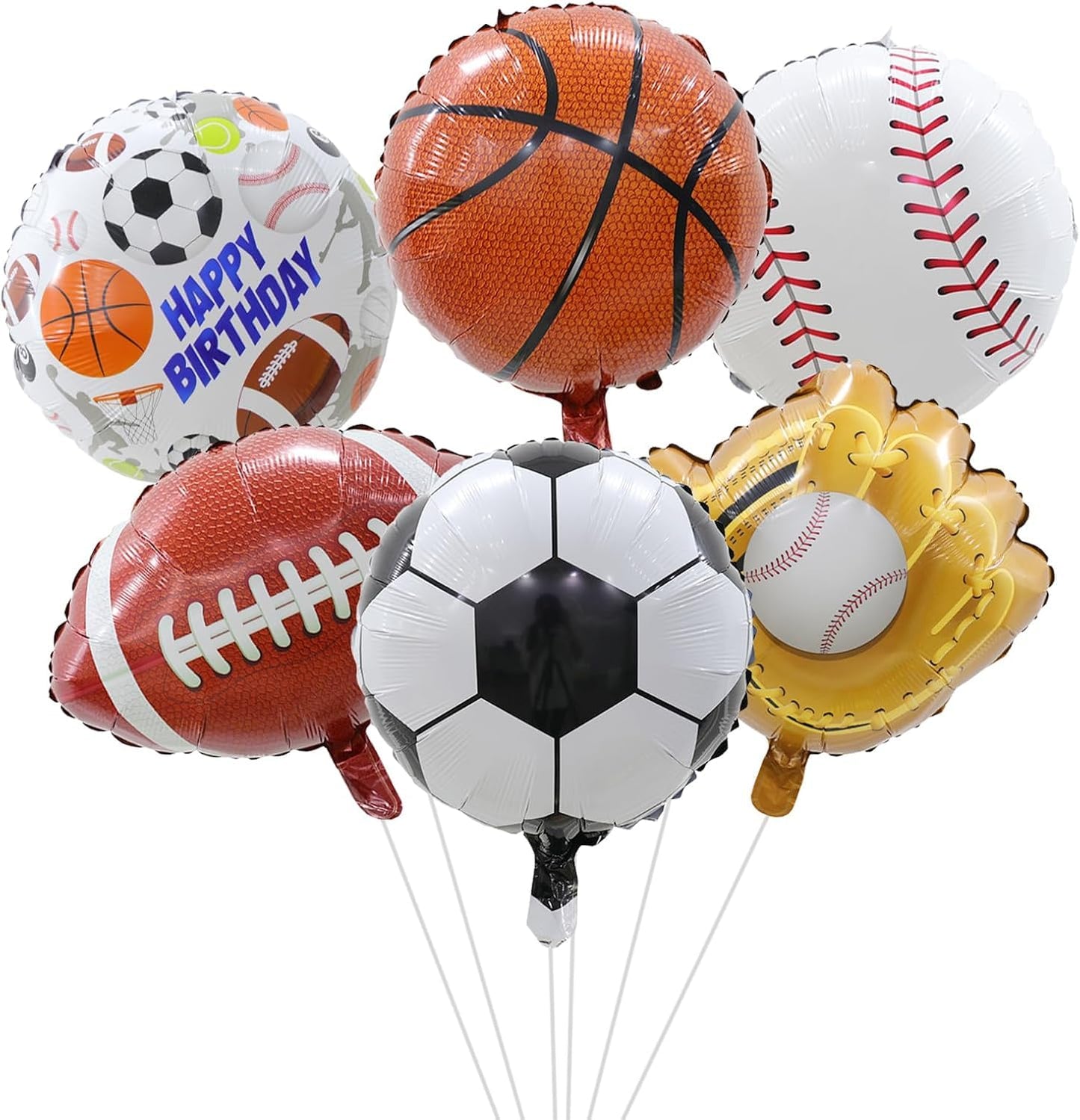 6 pcs Sports Balloons Birthday Party Supplies, Basketball, Baseball, Football, Volleyball and Soccer Foil Balloon Birthday Party Sports Balloon