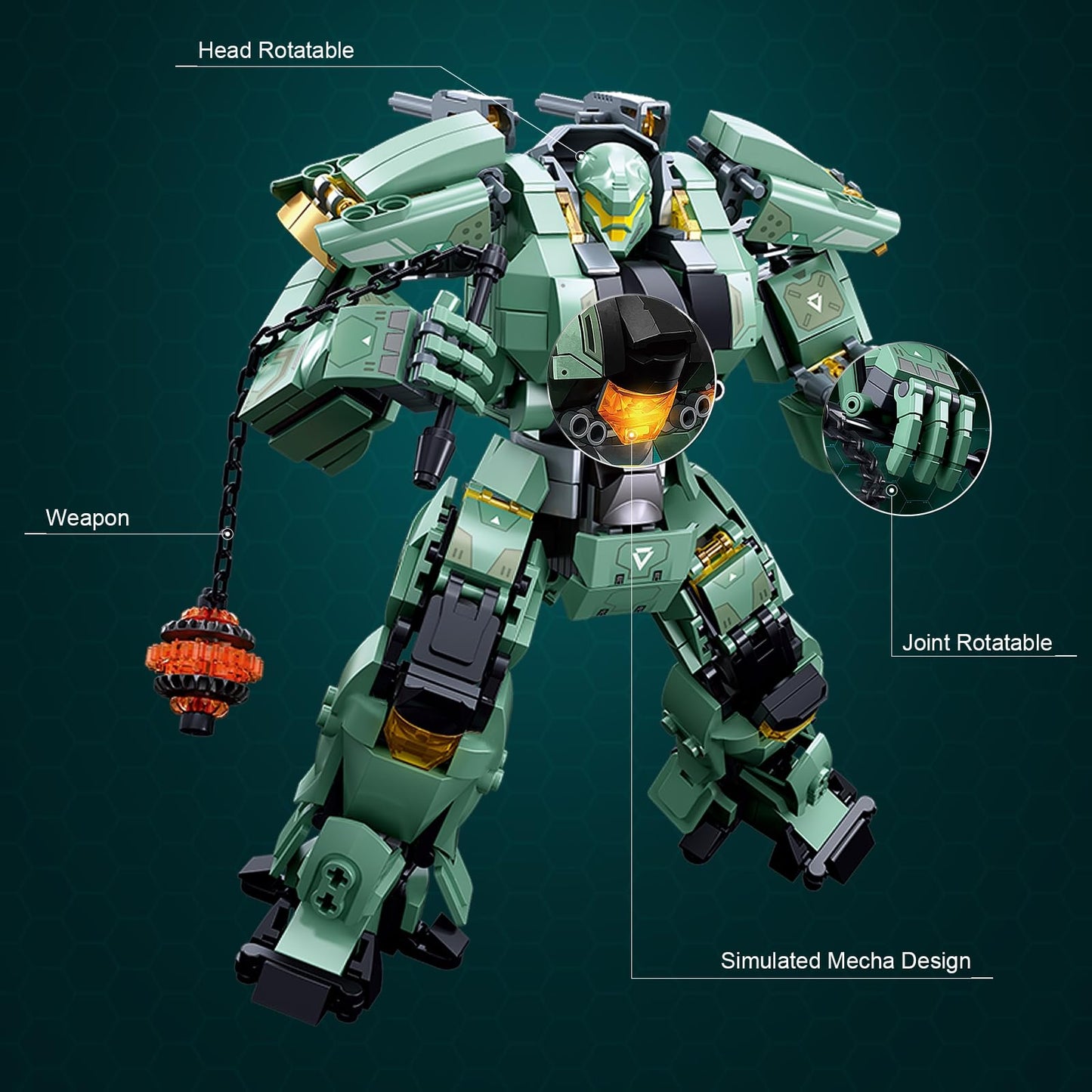 HIGH GODO Wheel Hammer Mech Robot Transforming Building Blocks Set for Adults, City Warrior Justice Hero Soldier Mech Model Building Kit, Cool