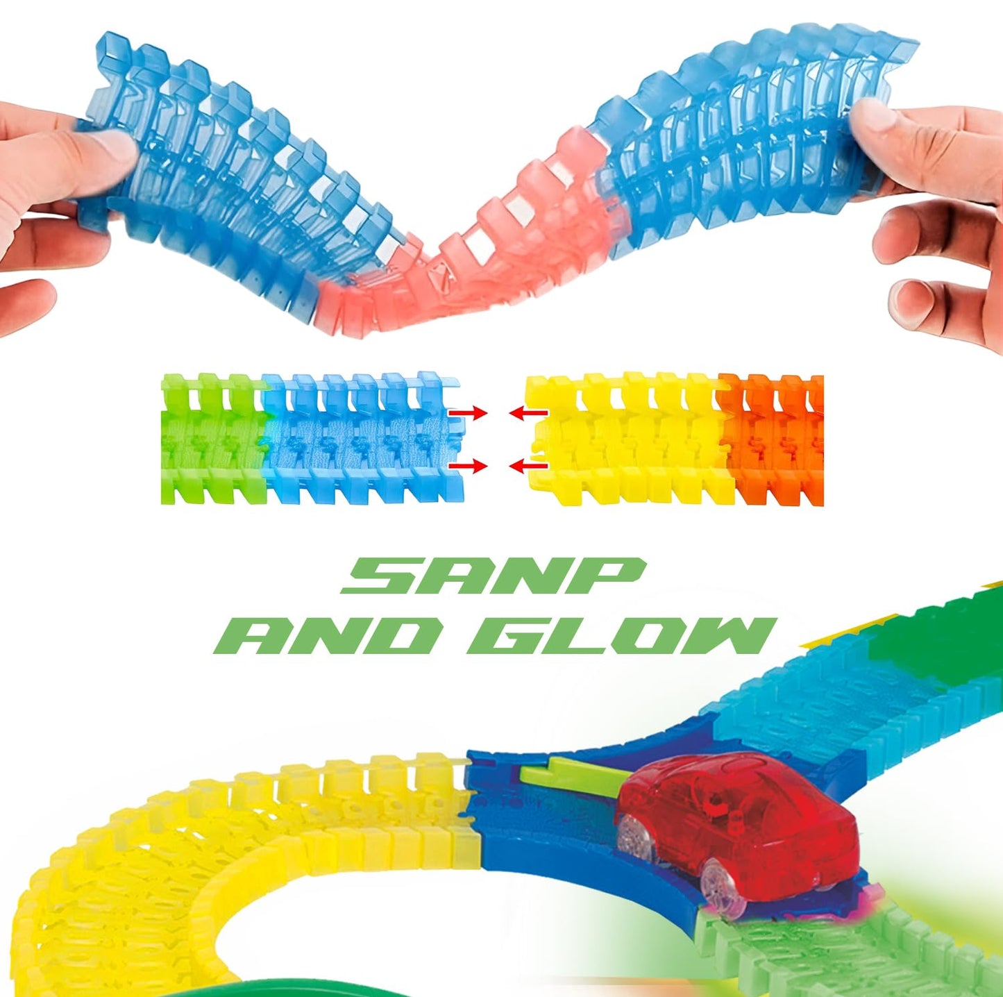 Mindscope Twister Tracks Mega Set Neon Glow in The Dark Flexible Track System with 547 Pieces Over 25 Feet of Track & Accessories