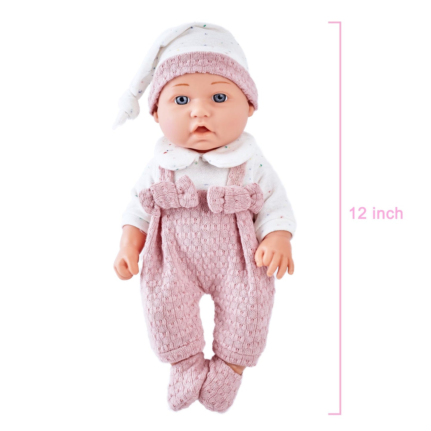 Enjoyin 12 Inch Baby Doll Playset for Toddlers Girl - Doll Accessories with Pink Clothes, Pacifier, Feeding Bottle& Soft Blanket, for Girls Ages 3