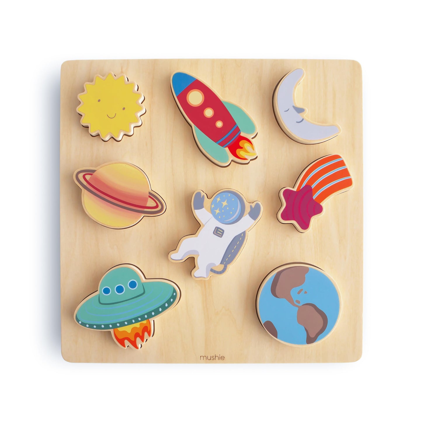 mushie Wooden Space Puzzle | for Kids 3 Years+ | Preschool Educational & Toddler Montessori Toys (8 pcs)