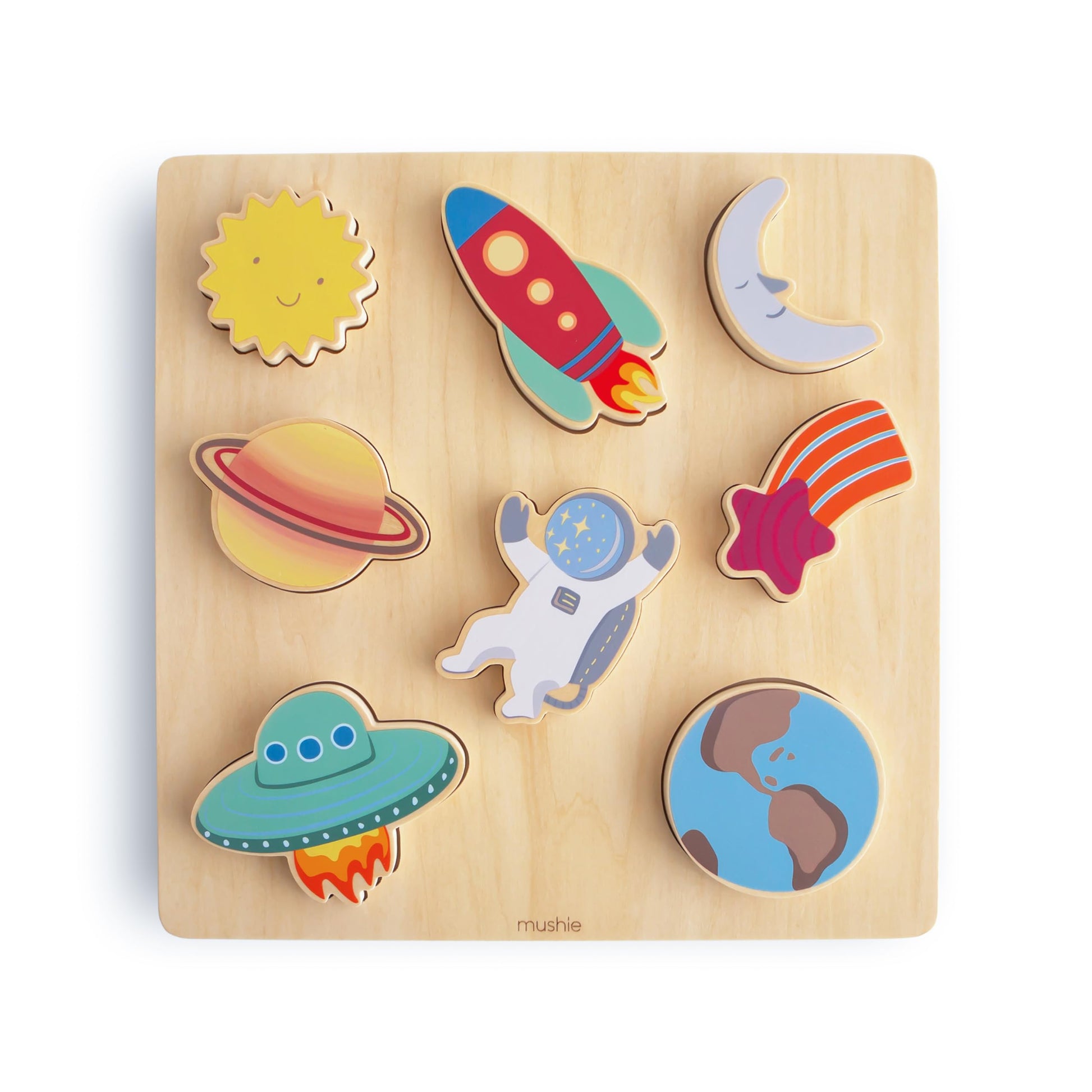mushie Wooden Space Puzzle | for Kids 3 Years+ | Preschool Educational & Toddler Montessori Toys (8 pcs)