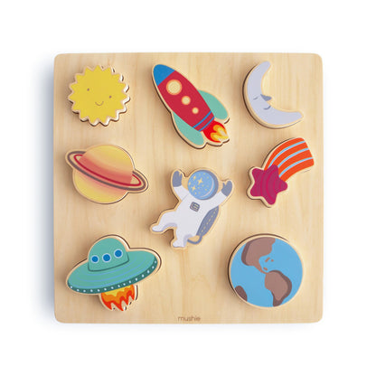 mushie Wooden Space Puzzle | for Kids 3 Years+ | Preschool Educational & Toddler Montessori Toys (8 pcs)