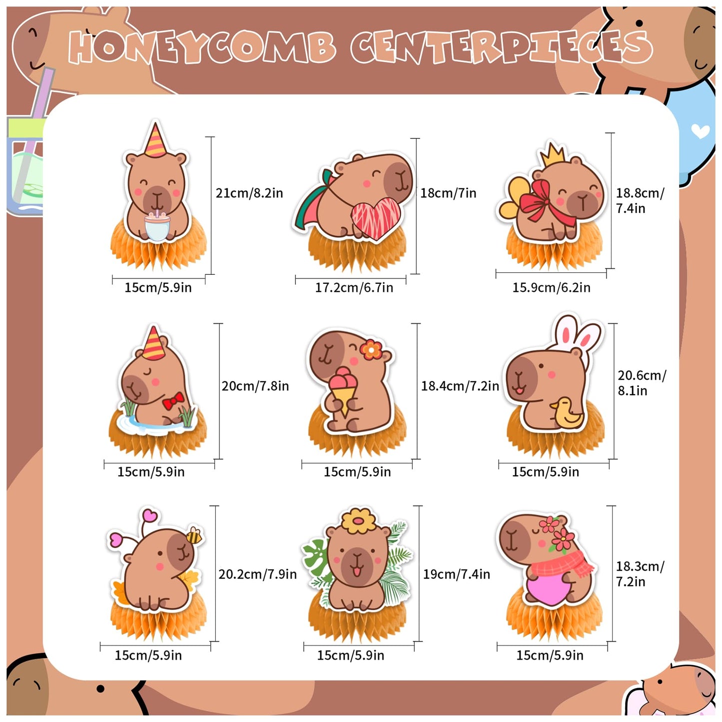 9 PCS Capybara Honeycomb Centerpieces Table Decorations Capybara Table Centerpieces for Capybara Party Supplies Birthday Party Decorations