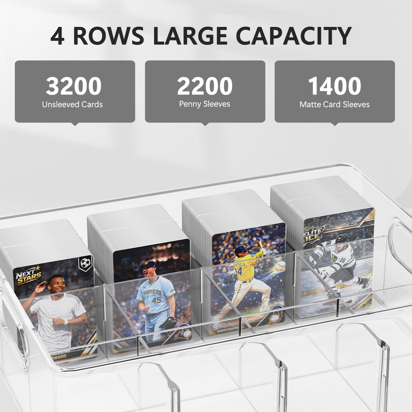 BluBrk Trading Card Storage Box - Clear Large Storage Organizer Holds 3200 Cards with Foam Inserts Blocks - Display Case for TCG, MTG & Sports Cards