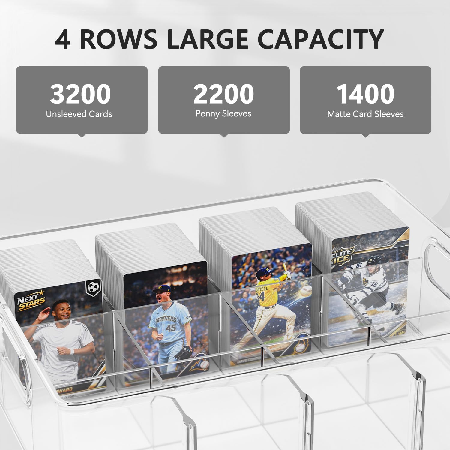 BluBrk Trading Card Storage Box - Clear Large Storage Organizer Holds 3200 Cards with Foam Inserts Blocks - Display Case for TCG, MTG & Sports Cards