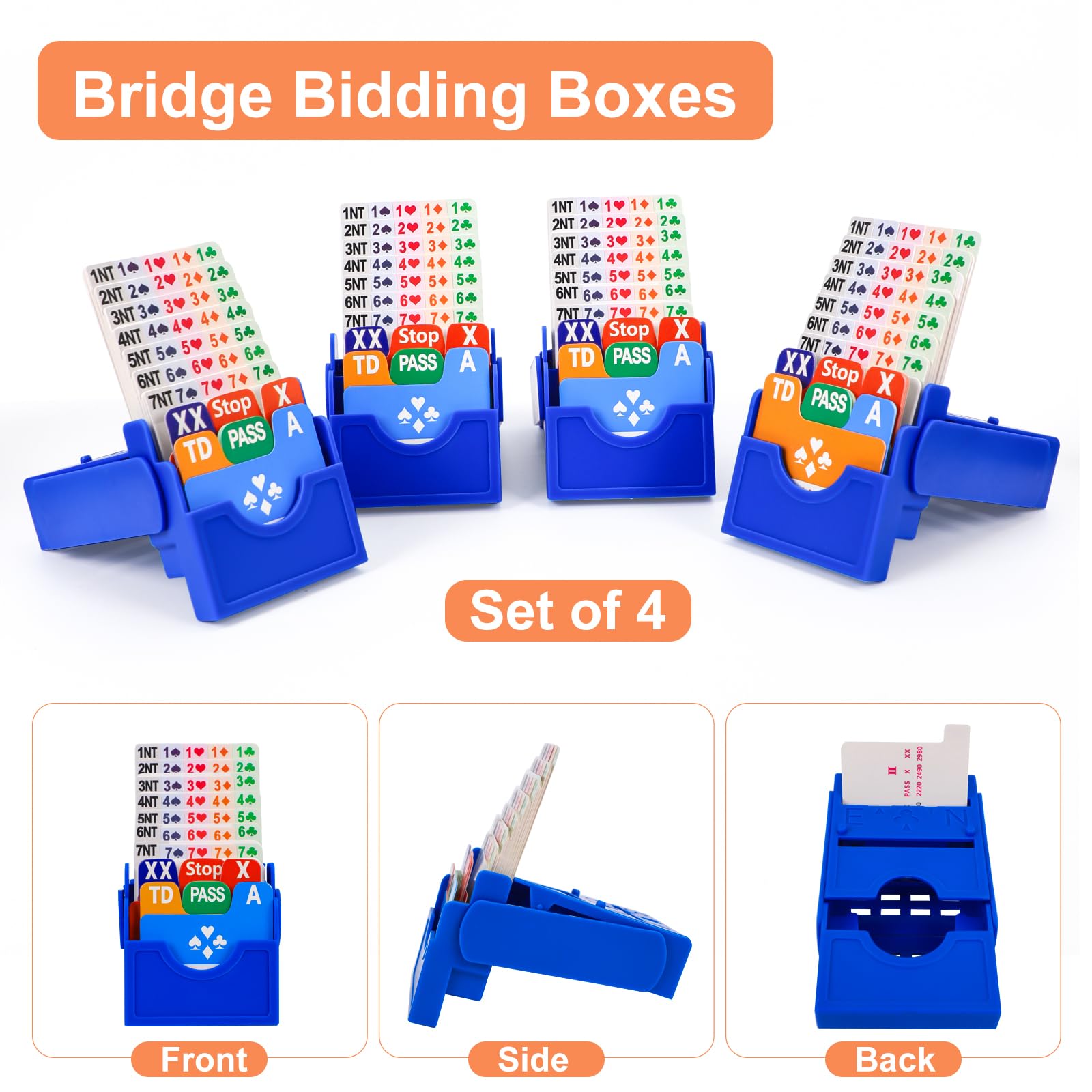 Jranter Bridge Bidding Boxes- Set of 4 Premium Bridge Kit Bidding Device in Tournment Texas Holdem, Blue Paper Cards