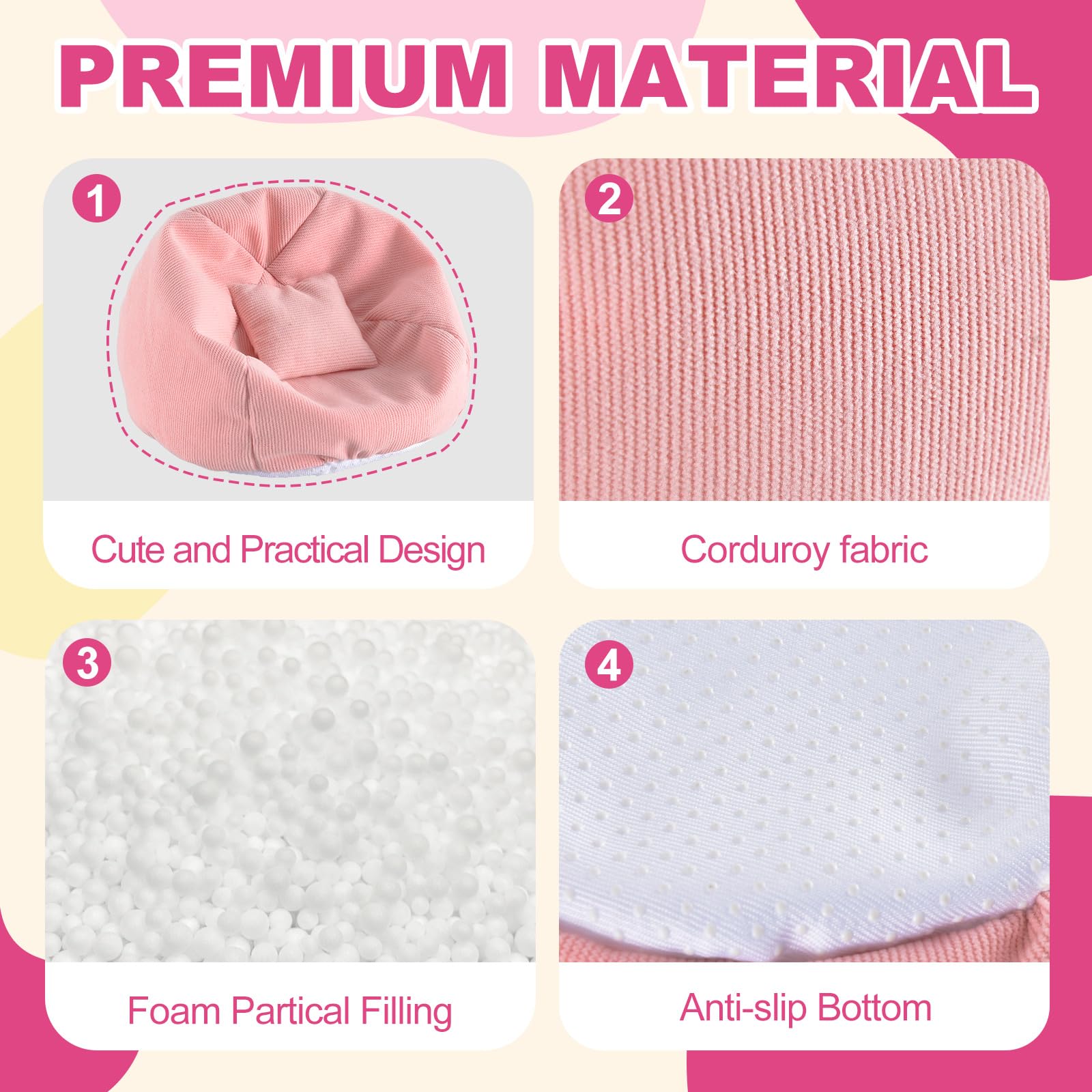 Ciunura Doll Car Seat for LABUBU, Handmade Bean Bag Sofa with Blue Earphone, Anti-Slip Bottom?Cute Dispaly Accessories for 5.9-6.7in Dolls(Pink)