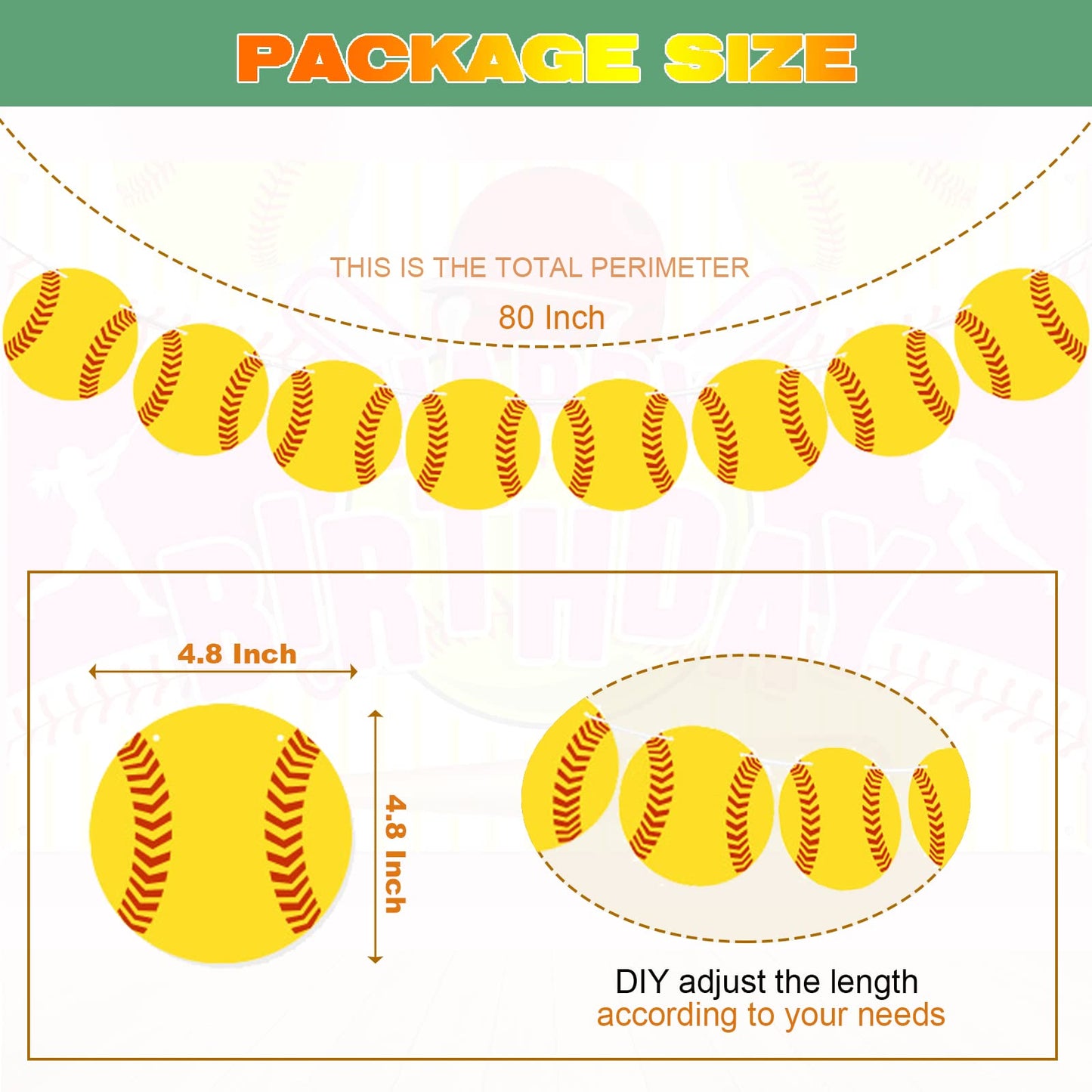 Softball Party Decoration,17pcs Softball Banner Paper Garland,Glove Balloons, Balloons,Bat Balloons for Sports Theme Supplies Gender Reveal Baby