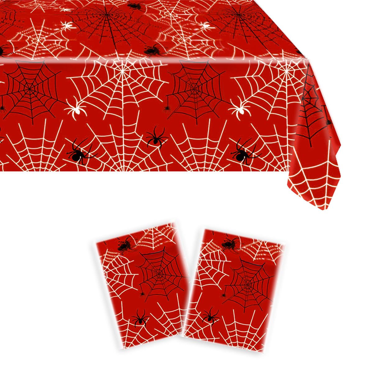 YTHKJS 2Pcs Red Spiderweb Party Tablecloth|70.8 x 42.5 Inch| Spiderweb Birthday Party Supplies (Red)