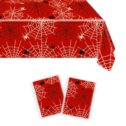 YTHKJS 2Pcs Red Spiderweb Party Tablecloth|70.8 x 42.5 Inch| Spiderweb Birthday Party Supplies (Red)