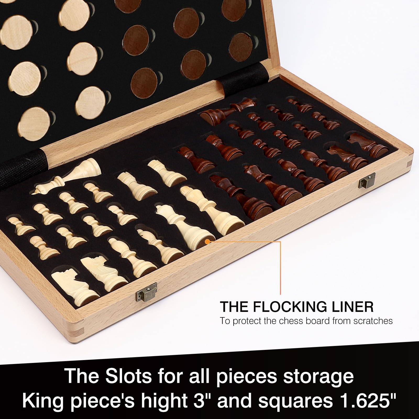 LEAP Wooden Chess and Checker Sets - 15" Walnut & Maple Folding Chess Board with 2 Extra Queens | Chess Board Set | Wooden Chess Sets for Adults