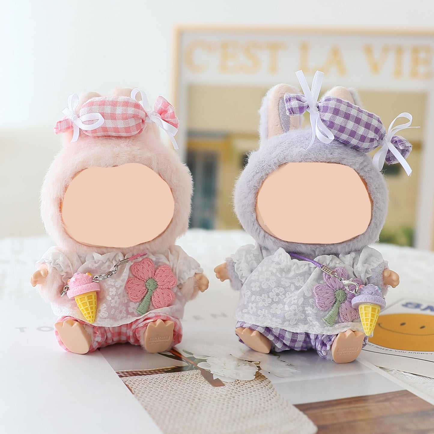Clothes for Labubu Doll,Clothes for Dolls Accessories,Four-Leaf Clover Candy Summer Replacement Outfit Set 5 Pieces Suitable for Labubu 15&17cm