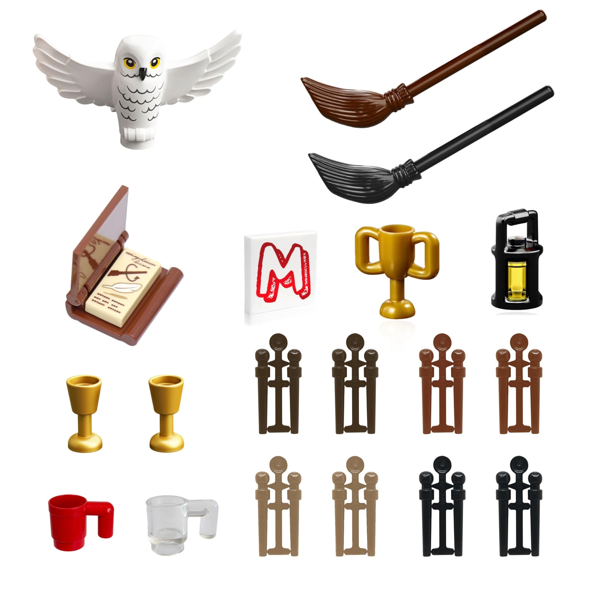 LEGO Harry Potter Minifigure Accessory Pack - Owl Magic Spell Book, Wands, Brooms, Goblets, and Lamp Accessories