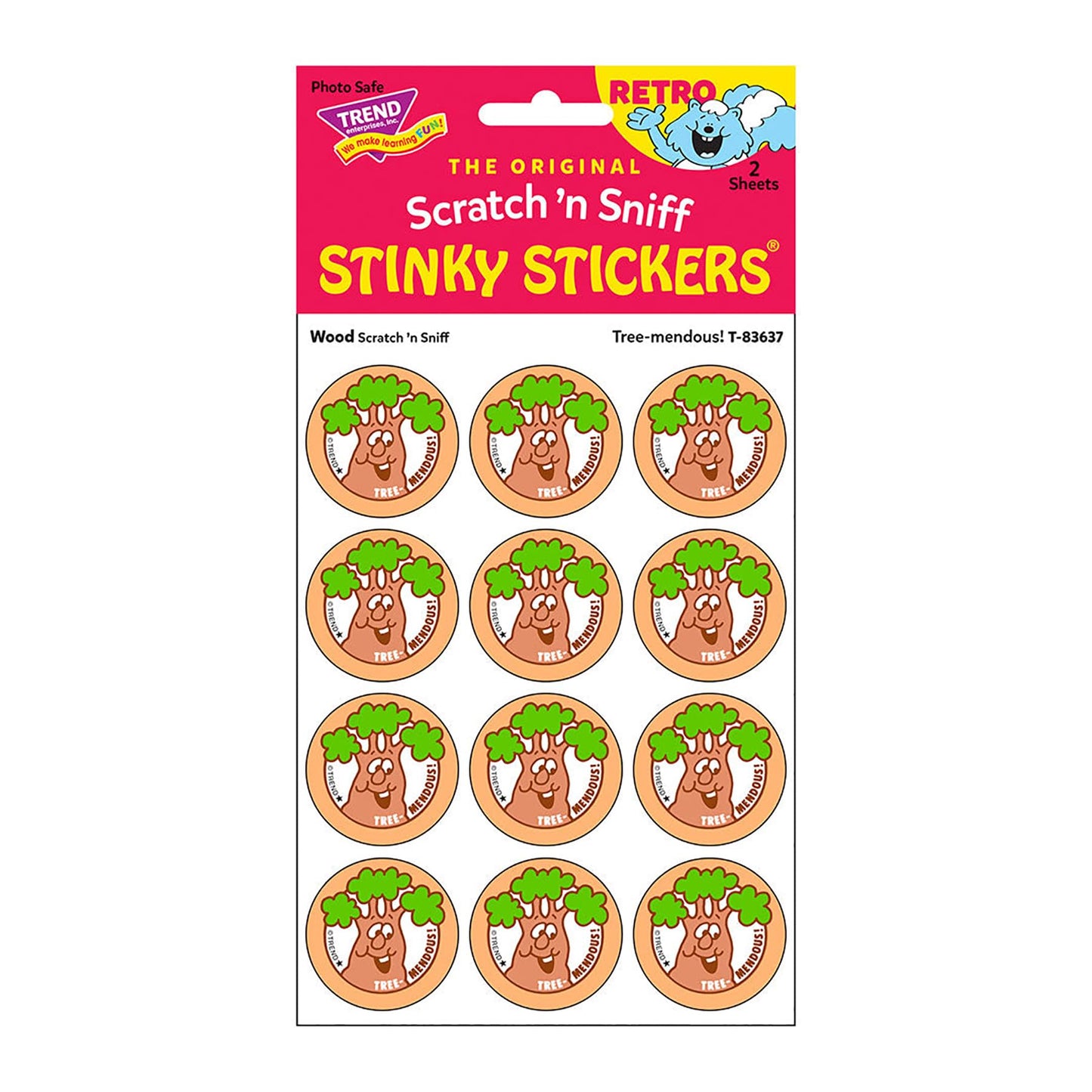 Tree-mendous!/Wood Scent Retro Scratch 'n Sniff Stinky Stickers by TREND; 24 Seals/Pack - Authentic 1980s Designs!